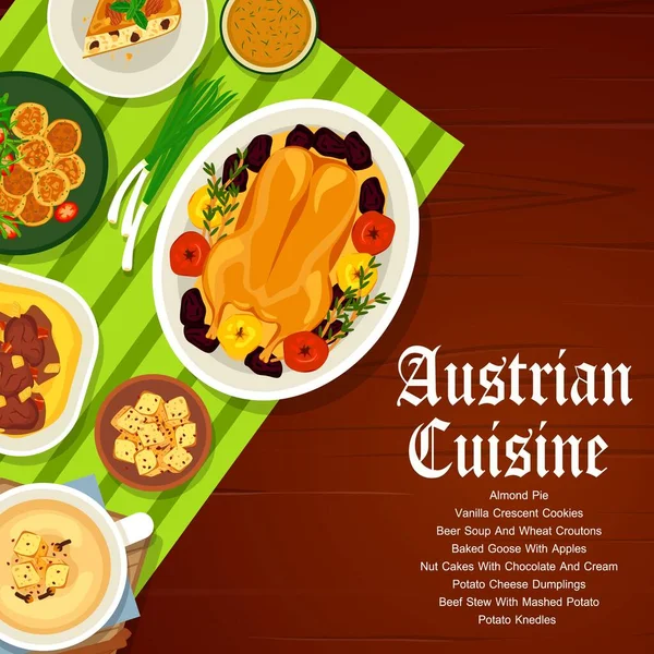 Cuisine Autrichienne Restaurant Viande Légumes Menu Couverture Oie Cuite Four — Image vectorielle