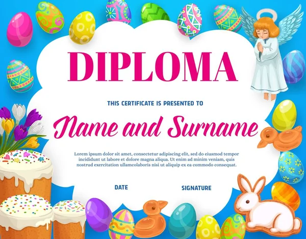 Diploma Certificado Educación Infantil Con Marco Vectorial Huevos Pascua Flores — Vector de stock