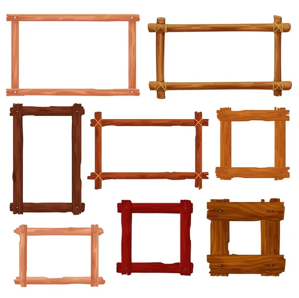 Wooden Frames Borders Cartoon Vector Design Brown Wood Boards Old — Stock Vector
