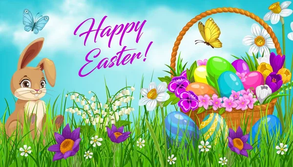 Easter Egg Hunt Basket Bunny Vector Design Easter Rabbit Hare — Stock Vector