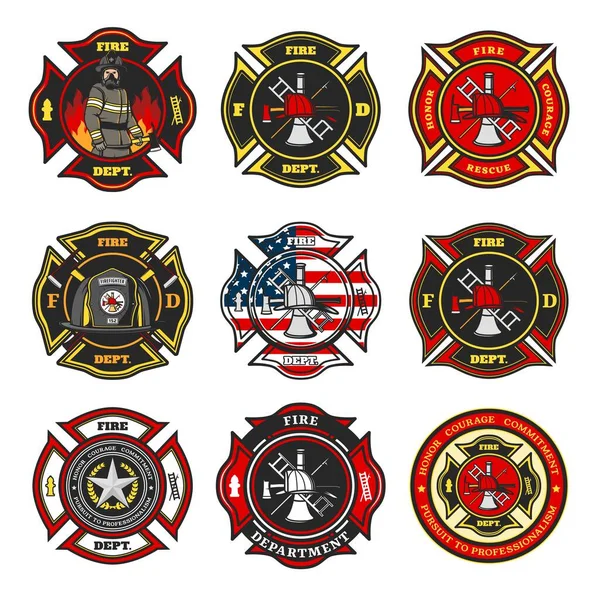 Insignias Del Departamento Bomberos Emblemas Forma Cruz Del Equipo Bomberos — Archivo Imágenes Vectoriales