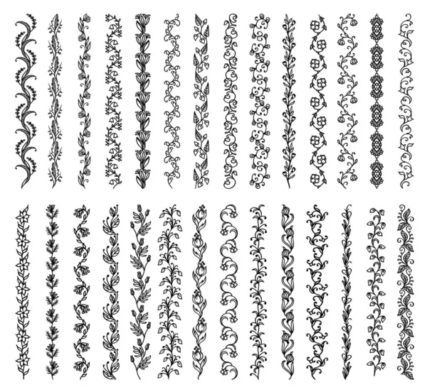 Sınır Brokar Çiçek Süsüyle Ayırıcı Çerçeve Dekorasyonu Ince Çizgi Çiçekli — Stok Vektör
