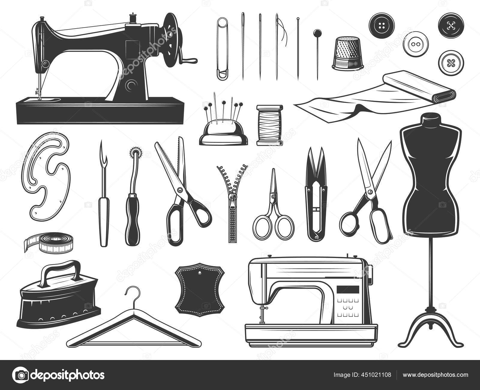 Set sewing tools and materials or elements Vector Image
