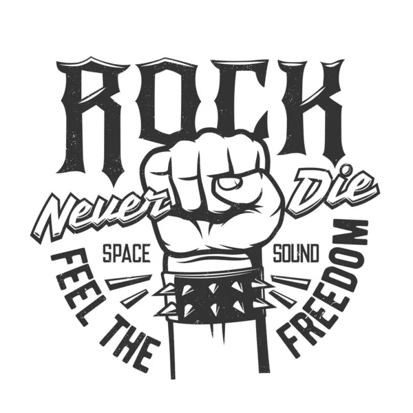 Tshirt Print Kézzel Ököllel Viseljen Szegecselt Karkötő Rock Roll Rajongó — Stock Vector