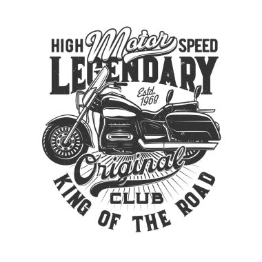 Motosiklet yarışları, motosiklet binicileri kulübü, yarış pisti motorları için vektör ikonu. Motosiklet yarışı ve hız moto retro grunge tişört baskısı, motorcu motokros ya da motor sporları amblemi