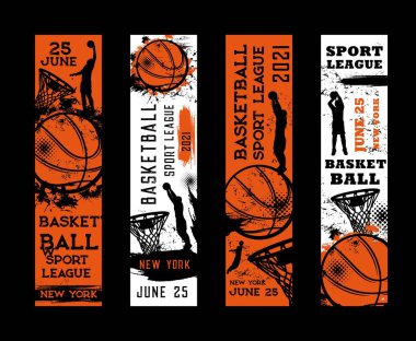 Basketbol ligi spor ligi ilanları, turnuva klasik grunge kartları için davetiye sporcunun arenada potaya top attığı davetiye. New York ligi, üniversite maçı, şampiyonluk kartları.