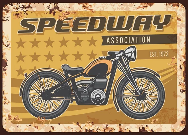 Speedway Association Plaque Métallique Rouillée Avec Moto Vintage Plaque Vectorielle — Image vectorielle