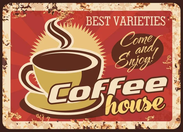 Coffeehouse Boissons Chaudes Plaque Métallique Rouillée Coupe Expresso Chaud Americano — Image vectorielle