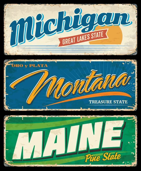 Staten Reizen Toerisme Grunge Banners Met Vector American Michigan Montana — Stockvector