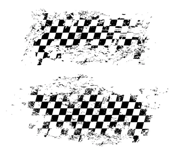 Racing flag grunge design of vector car race sport, auto rally and motocross. Checkered pattern of start and finish motorsport flag, black and white squares old texture with scratches