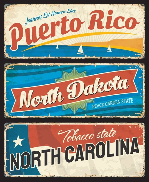 Puerto Rico North Dakota North Carolina Staat Metalen Platen Verenigde — Stockvector
