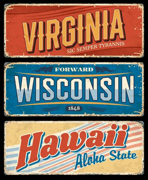 Usa Staat Grunge Vector Tekenen Van Hawaii Virginia Wisconsin Amerikaanse — Stockvector