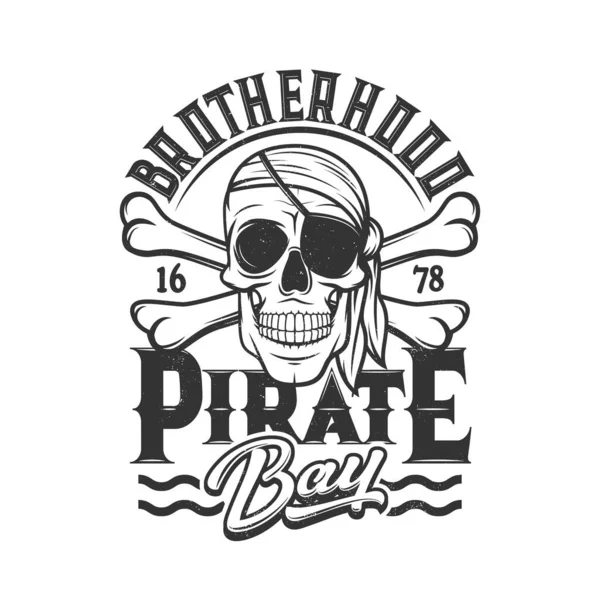 Pirate Skull Shirt Print Head Skeleton Eye Patch Bandana Crossbones — Stock Vector
