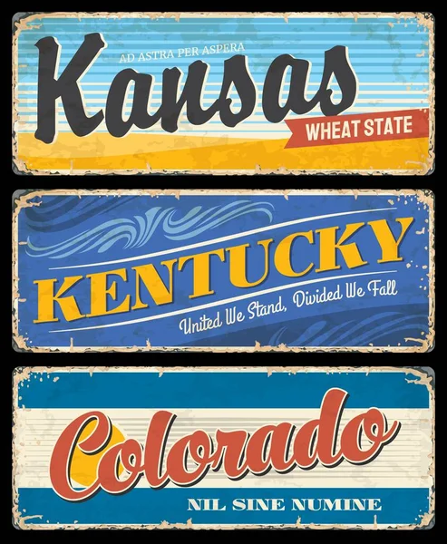 Vintage Bannerek Kentucky Kansas Colorado Amerikai Államok Vektorjel Úti Cél — Stock Vector