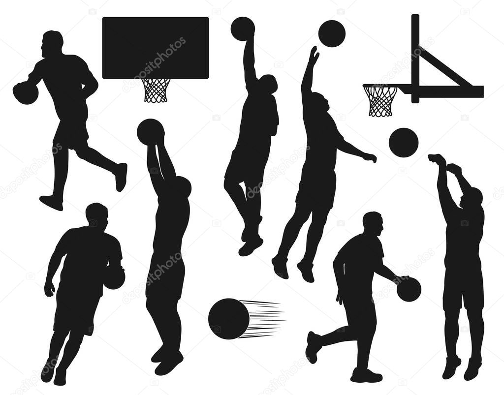 Silhouette Nere Giocatori Basket Che Lanciano Palle Nelle Reti Gli  Vettoriale Stock di ©Seamartini 451493136
