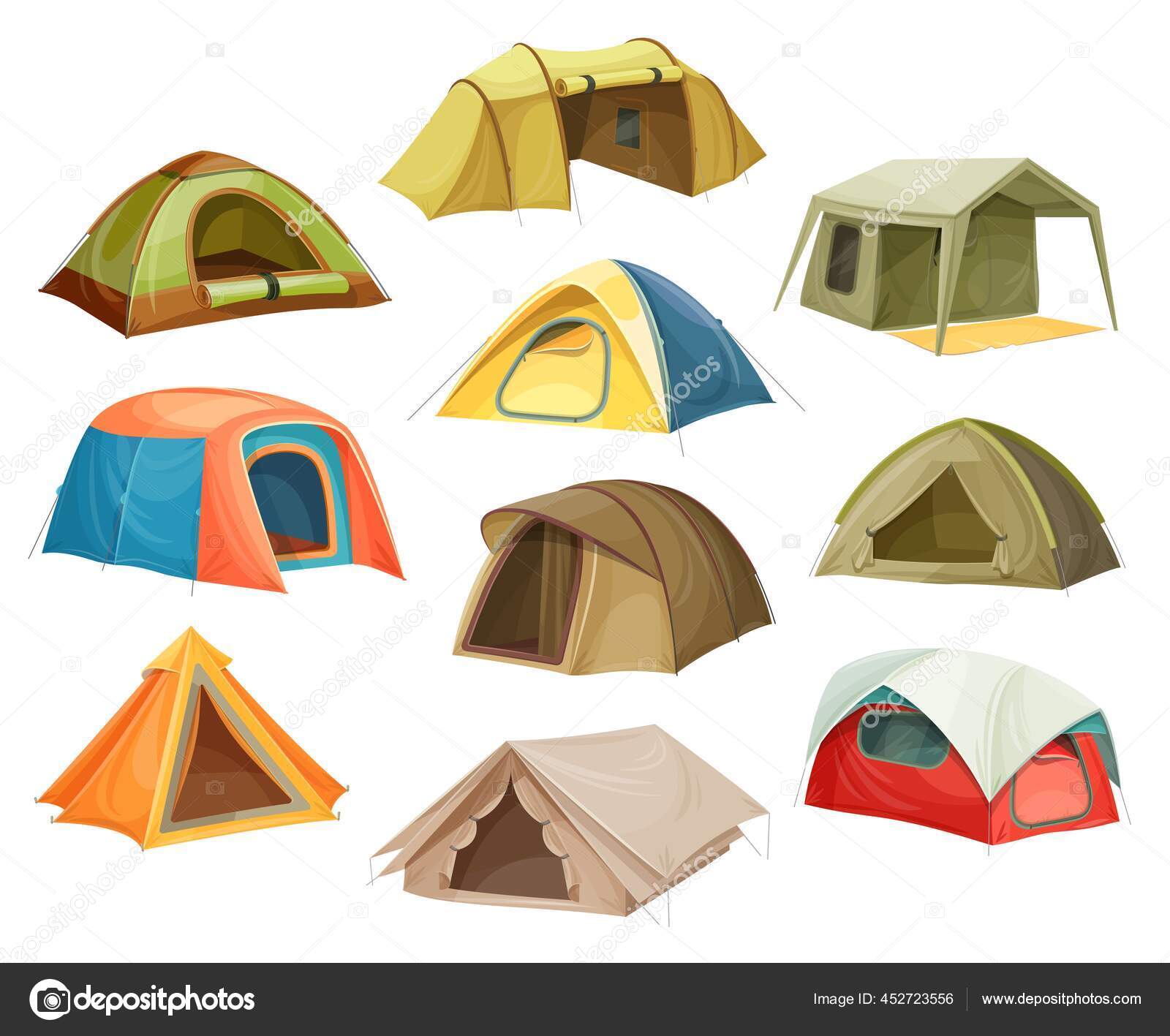 Tendas Acampamento Ícones Casa Acampamento Cúpula Turismo Viagens Vetor  Isométrico Ilustração por ©Seamartini #452723556