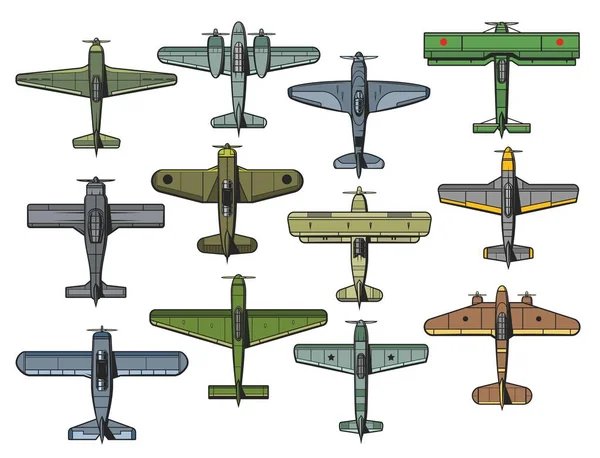 Conjunto Vectorial Aislado Aviones Retro Militares Civiles Fuerza Aérea Combate — Archivo Imágenes Vectoriales