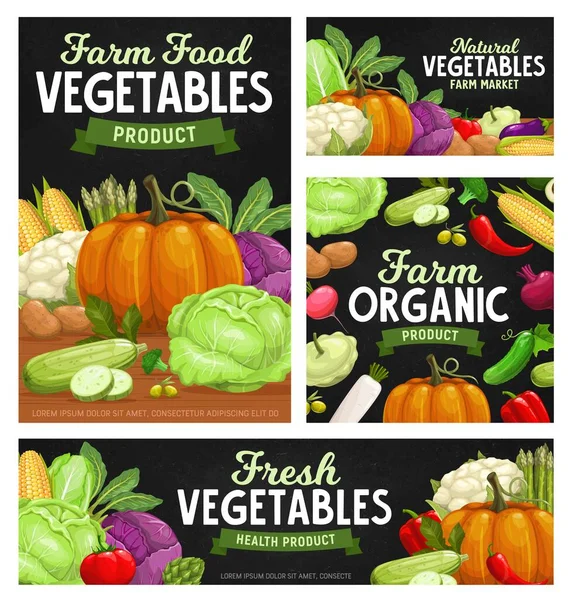 Bannières Tableau Légumes Frais Avec Des Légumes Dessin Animé Tomate — Image vectorielle