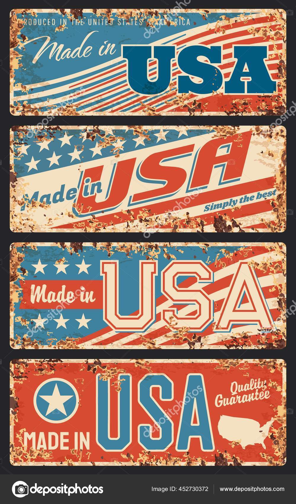 Lavet Usa Rustne Metalplader Gamle Retro Skilte Med Usa Nationale  Stockvektor af ©VectorTradition 452730372, image size:999x1700