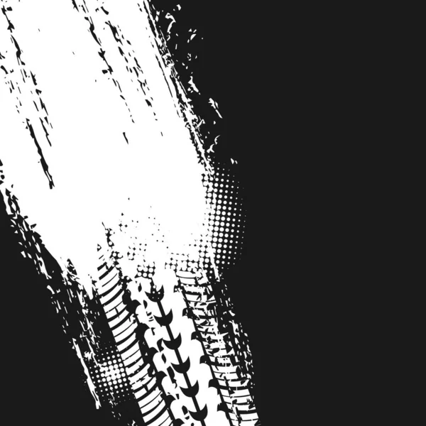 Offroad Grunge Vektor Reifenprints Mit Gepunktetem Muster Auf Schwarzem Hintergrund — Stockvektor