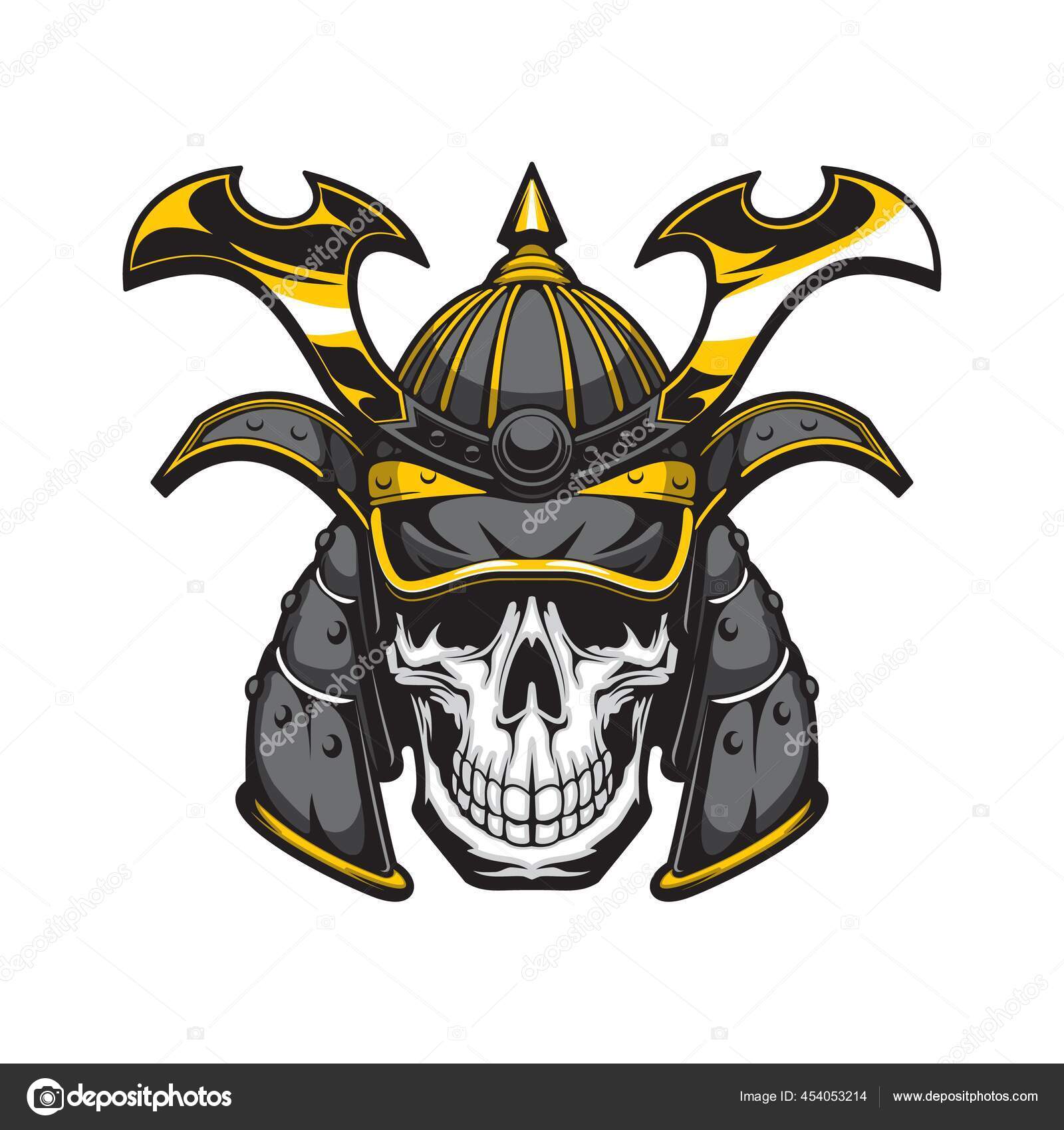 Cráneo Samurai Con Diseño Vectores Casco Guerrero Japonés Mascota Dibujos  Vector de stock #454053214 de ©VectorTradition, image size:1600x1700