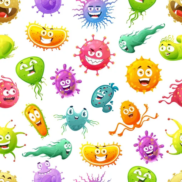 Virus Bactéries Germes Personnages Dessins Animés Motif Sans Couture Fond — Image vectorielle