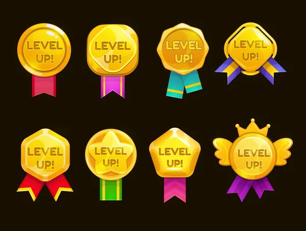 Level Game Icons Casino Bonus Vector Stars Golden Labels Award — Stock Vector