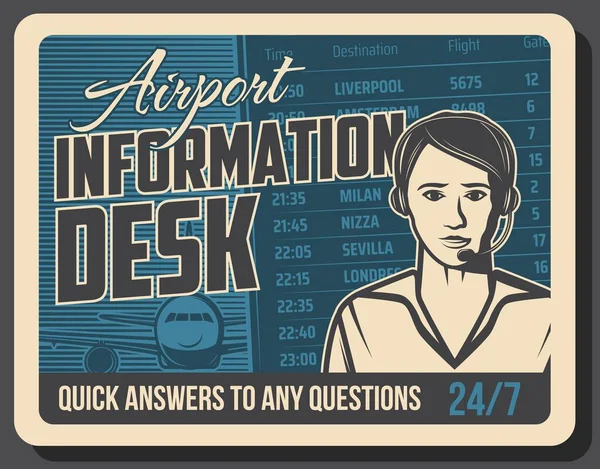 Repülőtéri Járatok Információs Szolgáltatás Retro Banner Repülőtéri Információs Pult Vagy — Stock Vector