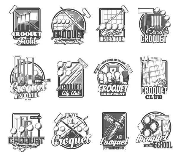 Croquet Sport Vector Icons Isolated Mallet Peg Balls Items Sports — Stock Vector