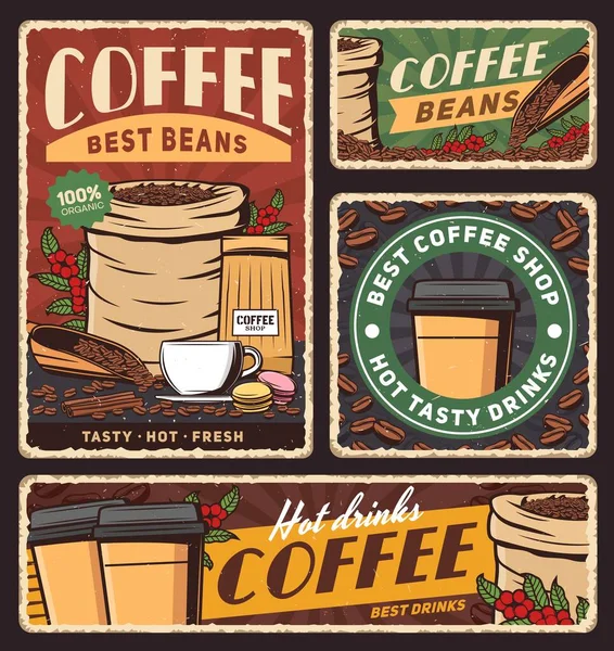 Kaffeetasse Und Beutel Mit Gerösteten Bohnen Vektorisieren Banner Von Kaffee — Stockvektor