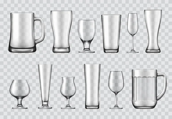 Glasses Mugs Wine Glasses Crockery Set Beer Tankard Champagne Flute — Stock Vector