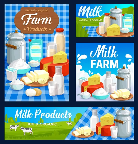 Produits Laitiers Agricoles Lait Beurre Fromage Yaourt Vecteur Agriculture Produits — Image vectorielle