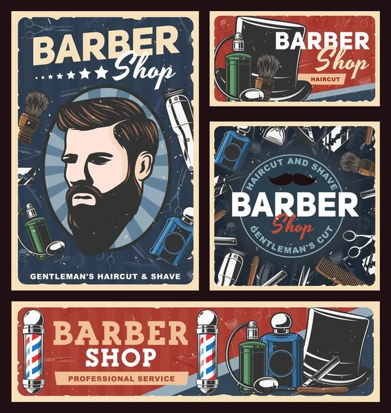 Carteles Retro Barbería Con Postes Barbería Vectoriales Peluquería Hombre Peluquería — Archivo Imágenes Vectoriales