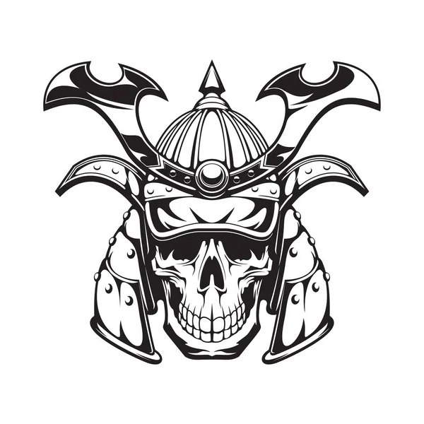 Tatuaggio Del Teschio Del Guerriero Samurai Maschera Giapponese Ninja Giapponese — Vettoriale Stock