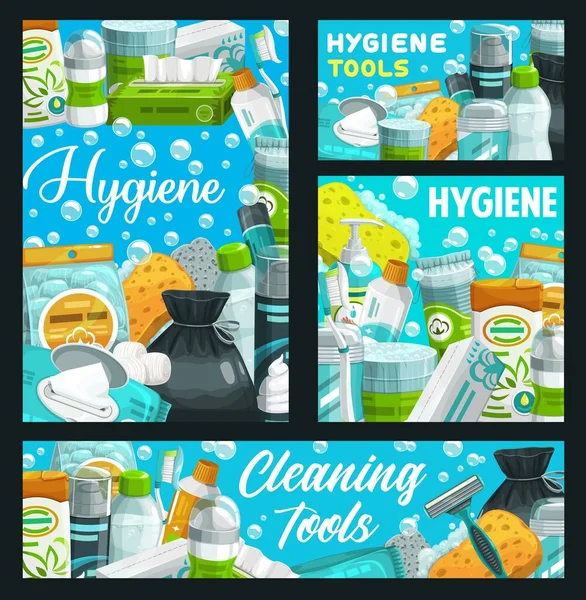 Higiene Itens Cuidados Pessoais Suprimentos Banheiro Pasta Dentes Sabão Vetor — Vetor de Stock