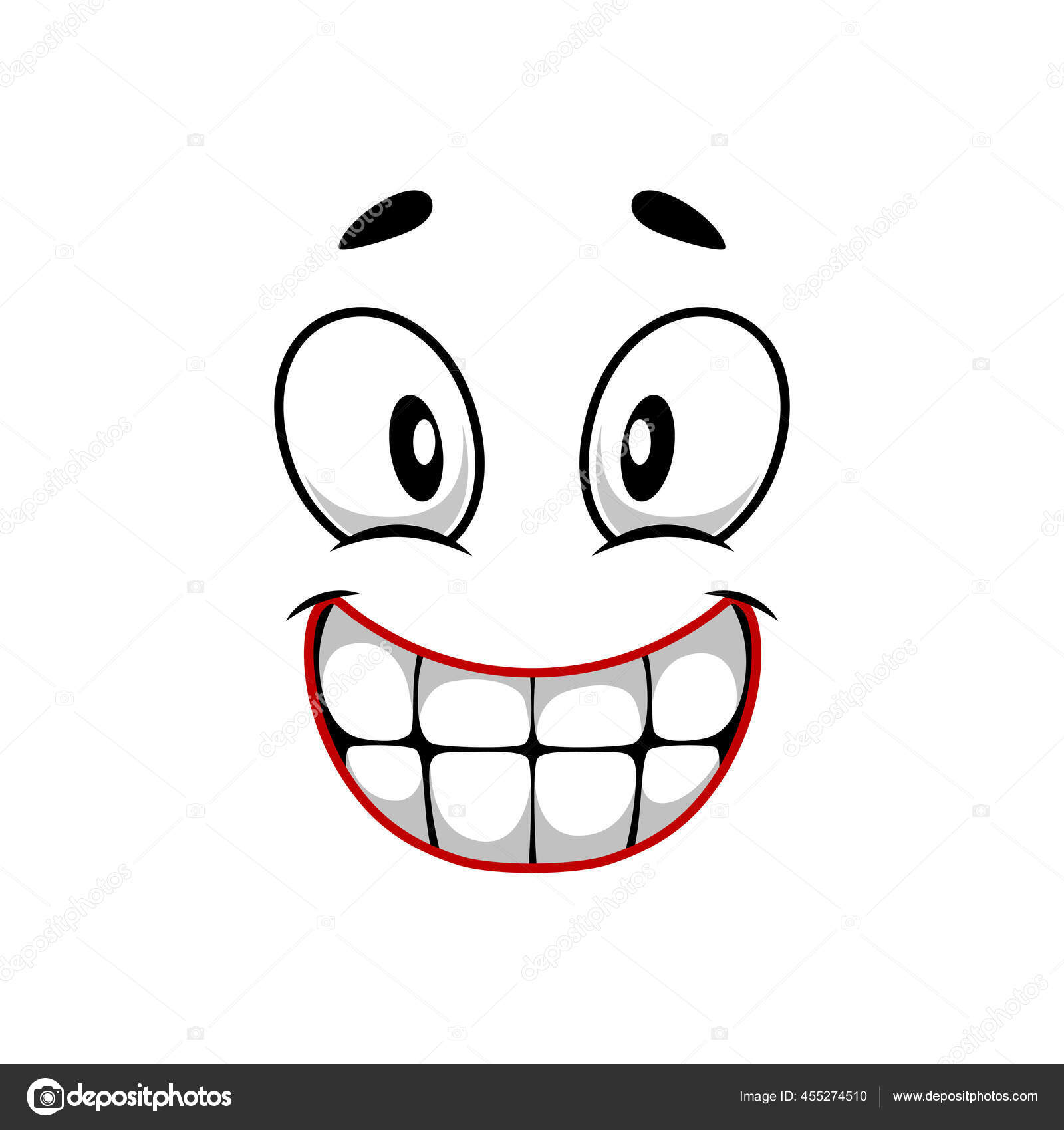 Boca com dentes com a feliz expressão de desenhos animados sobre fundo  branco. ilustração vetorial