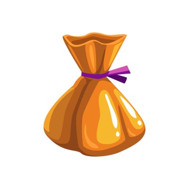 Turuncu ambalajlı şeker, Cadılar Bayramı şaka mı şeker mi sembolü izole edilmiş gerçekçi ikon. Vektör yiyecek tatlısı, tatlı şekerlemeler, bayram ziyafeti. Çikolata şekerli pralin ve ganache dolgulu.