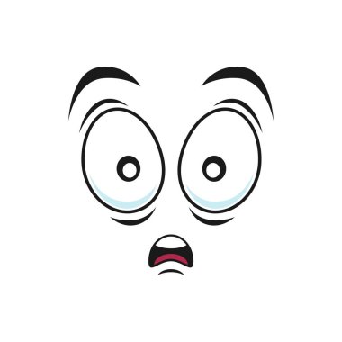 Korkmuş ya da korkmuş ifade, şok olmuş yüz ifadesi olan emoji izole edilmiş ikon. Vektör korkmuş ya da şaşırmış, gülümseyen, korkmuş ya da dehşete düşmüş bir ifade. Endişeli, kararsız ya da şaşkın, koca gözlü.