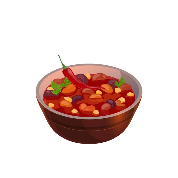 Bean Soup Mexican Cuisine Food Isolated Bowl Tomato Sauce Chili — Stock Vector