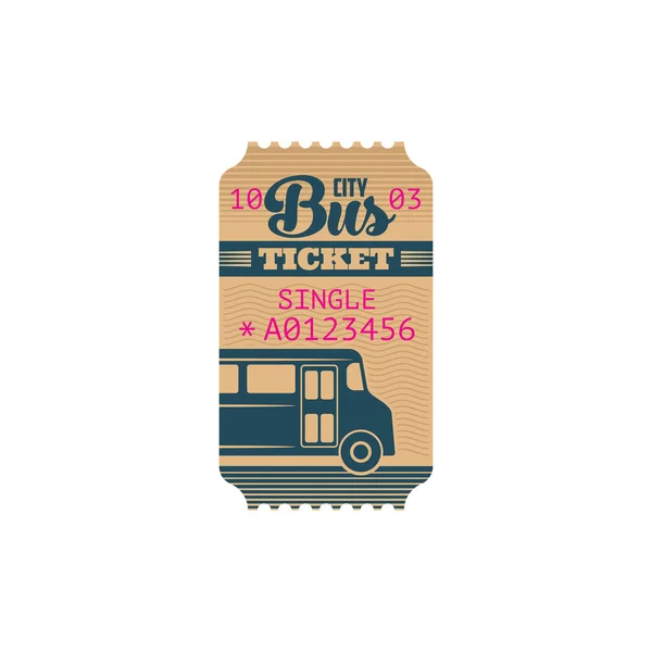 Ticket Bus City Transport Isolated Retro Coupon Vector Paper Cardboard — Stock Vector