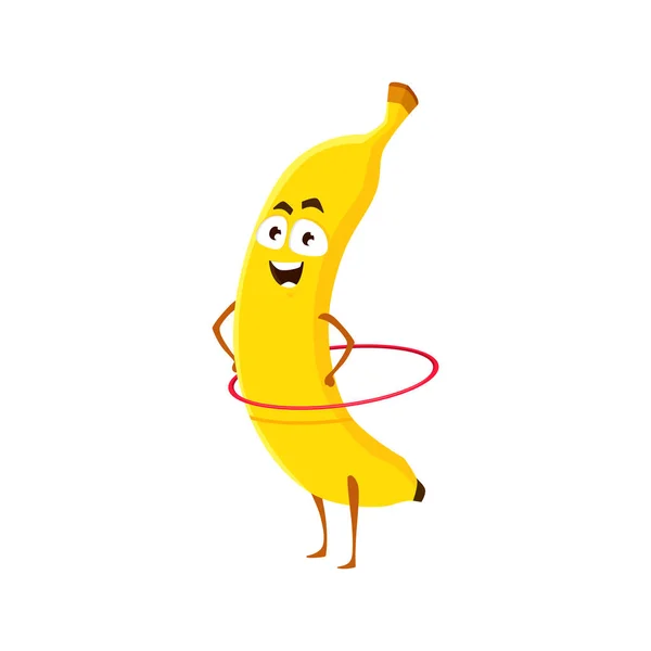 Plátano Dibujos Animados Con Aro Icono Vector Deportista Fruta Personaje — Archivo Imágenes Vectoriales