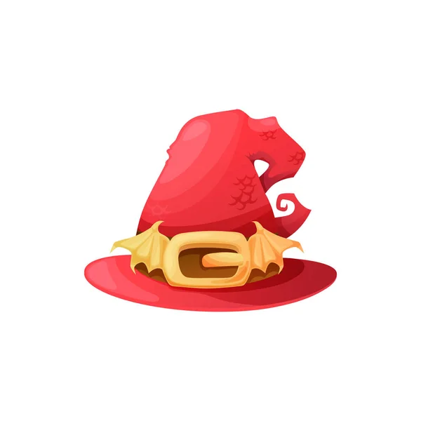 Cartoon Witch Hat Vector Icon Copricapo Mago Rosso Con Fibbia — Vettoriale Stock