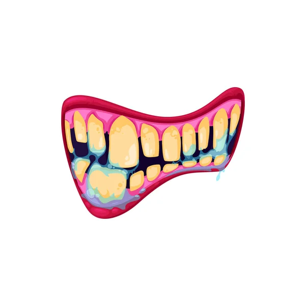 Monster Mouth Vector Icon Creepy Zombie Jaws Yellow Teeth Saliva — Stock Vector