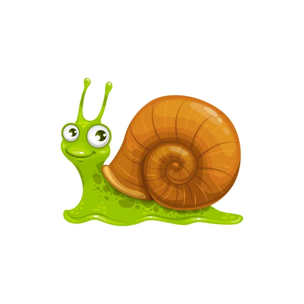 卡通蜗牛病媒图标 有趣的耳蜗昆虫与可爱的笑脸和大眼睛 吉祥物 孩子设计元素 野生动物爬行隔离的白色背景 — 图库矢量图片