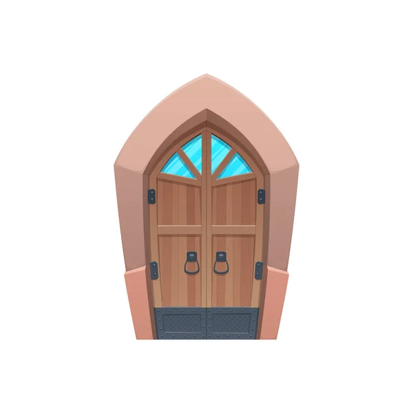 Brána Pohádkové Dveře Žaláře Skleněným Oknem Izolovanou Ikonou Vektorová Dřevěná — Stockový vektor