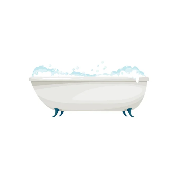 Badewanne Mit Schaumstoff Badausstattung Isoliert Cartoon Ikone Vektor Toilettenhygieneobjekt Realistische — Stockvektor