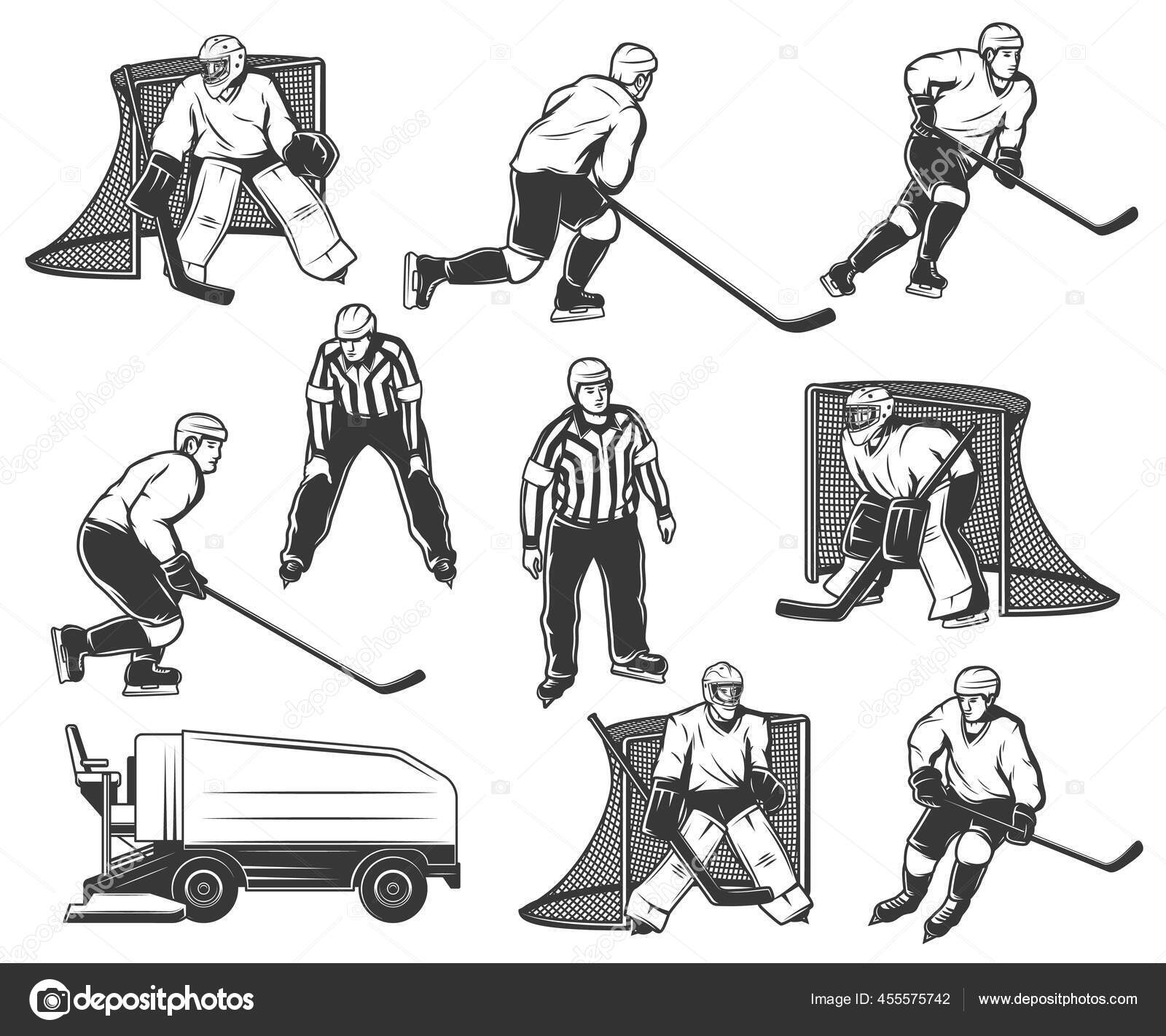 Ice Hockey Player Goaltender Referee Characters Set Ice Hockey Players  Stock Vector by ©VectorTradition 455575742, image size:1600x1422