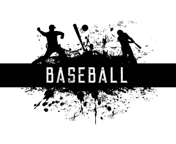 Baseball Vector Grunge Label Emblem Black Silhouettes Playing Sportsmen Helmet — Stock Vector