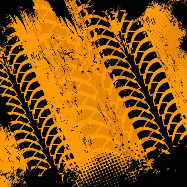 Offroad Grunge Tyre Prints Vector Grungy Orange Abstract Pattern Black — Stock Vector