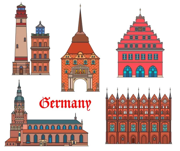 Germany Landmarks Architecture German Cities Rostock Greifswald Buildings Vector Germany — Stock Vector